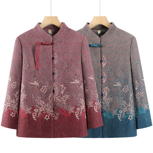 Middle-aged and elderly autumn women's coat grandma's spring and autumn loose long sleeve stand collar top mom's casual clothes