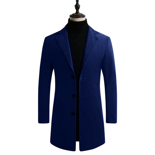 Nylon Jacket for Men - Autumn/Winter Long-Style Wool Blend Coat - Youth Korean Version - Thick Windbreaker