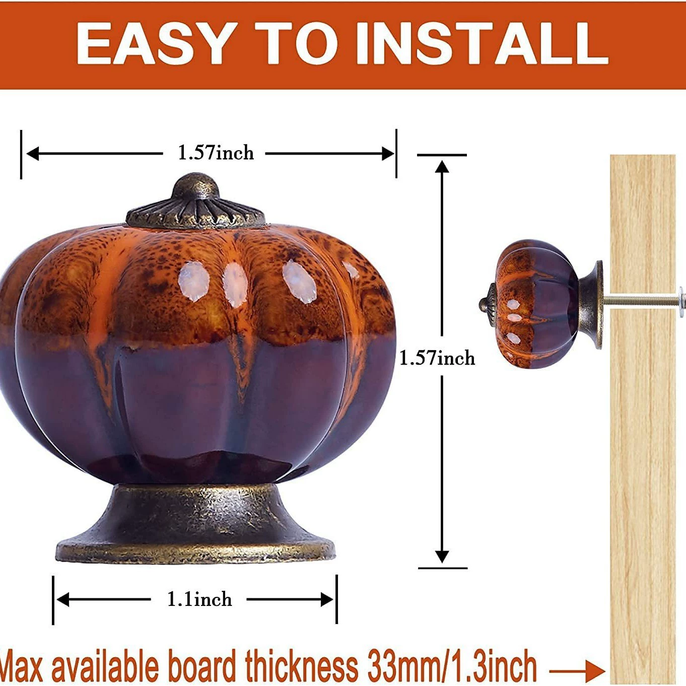 Cross-border Amazon Cabinet Pumpkin Shape Ceramic Handle Retro Cabinet Drawer American Handle