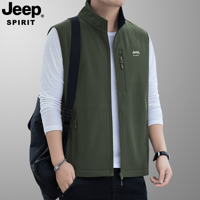 Jeep spirit秋冬モデル立襟ファッションカジュアルソフトシェルベストノースリーブベスト7291|undefined