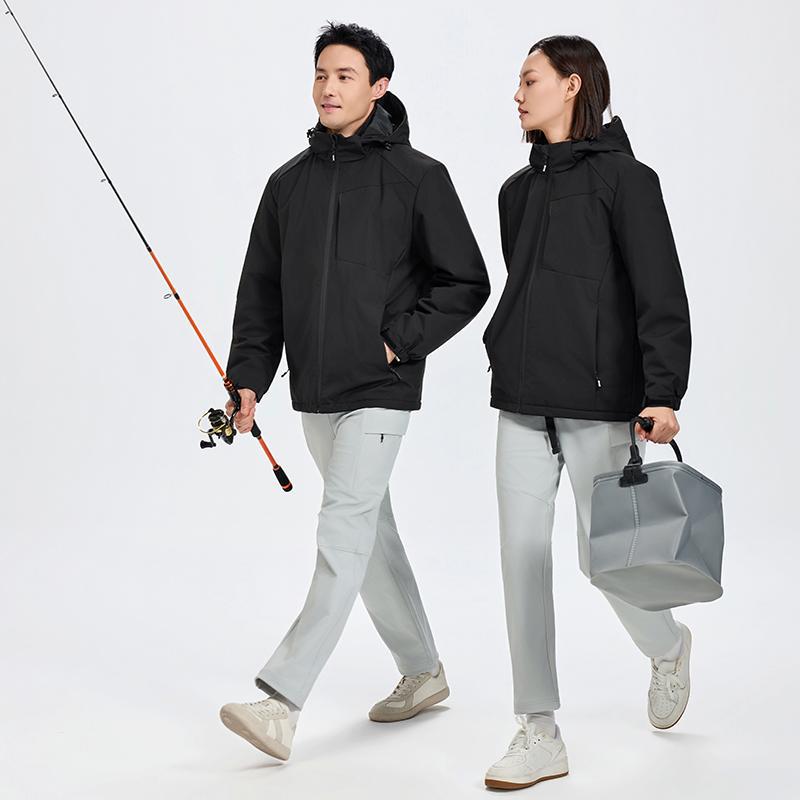 Windproof, warm, and cold-resistant hooded jacket for men and women, featuring water-repellent and abrasion-resistant properties, and anti-static fabric, suitable for mountaineering
