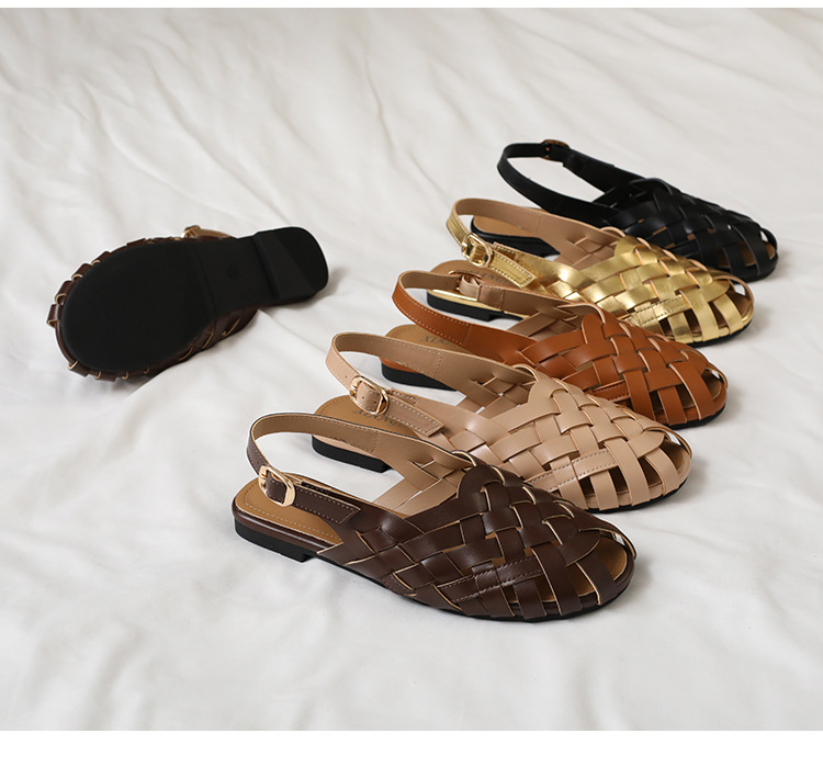 Woven Commuting Sandals With Closed Toe And Buckle Flat Sandals_voghion.com