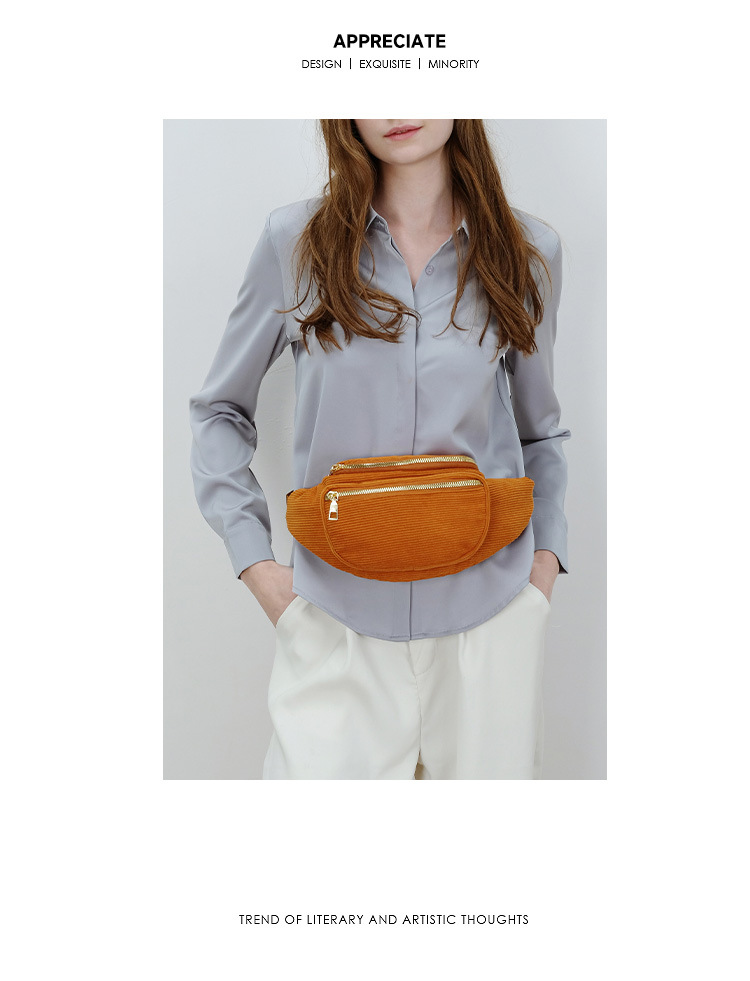 101g Weight Polyester Lining Material Zipper Closure Type Single Shoulder Strap Strap Type Fanny Pack Bags Type Casual, Street Occasion Corduroy Material Solid Color Pattern Spring Season Women's Gender Streetwear Style Dumpling Shape Shape Medium Size Women's Streetwear Solid Color Corduroy Waist Bags 4