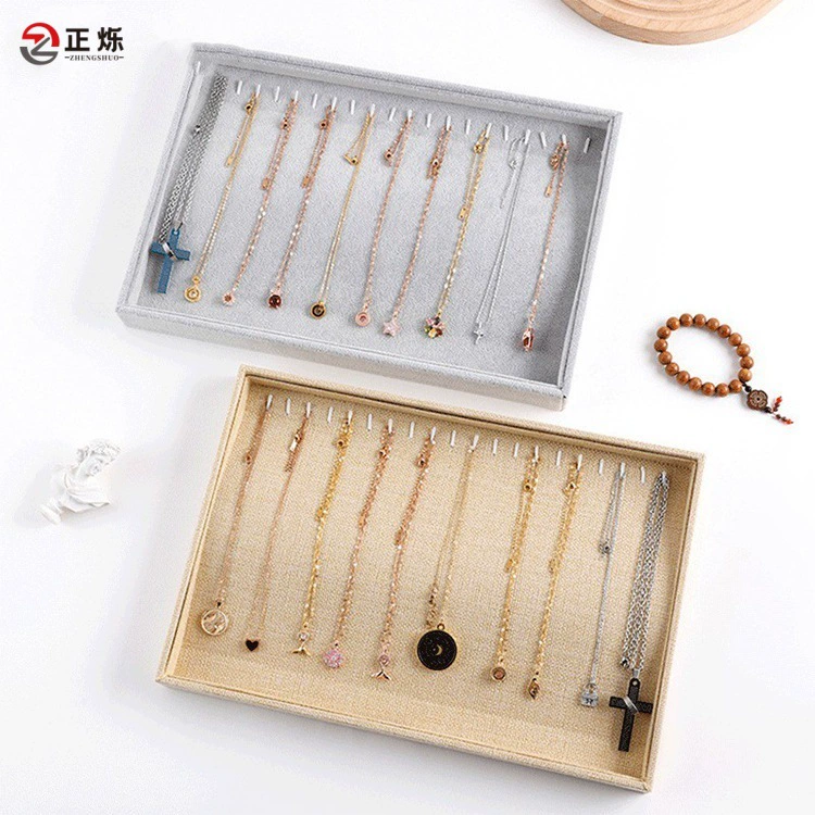 Льняной поднос для украшений, подставка для хранения ожерелий, поднос для ювелирных подвесок, подставка для браслетов и серег, велюровый поднос для демонстрации украшений