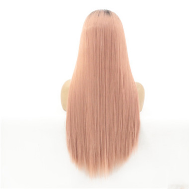 Europa y los Estados Unidos Amazon humo rosa largo cabello recto frente encaje fibra química cubierta de cabeza fabricantes al por mayor LW0178