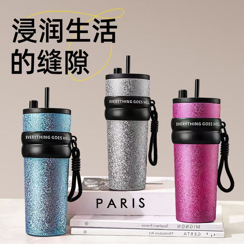 冰花亮面冰霸杯旅行便携吸管杯高级礼品杯超大容量咖啡杯轻奢杯|undefined