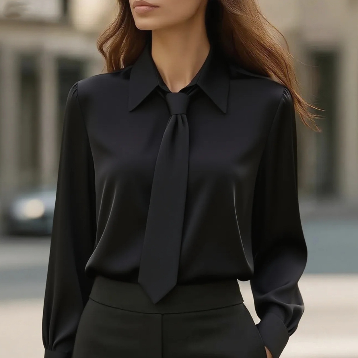 Chemise classique à manches longues pour femme – Chemisier de bureau intemporel à col boutonné, indispensable pour l'automne_voghion.com