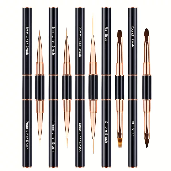 Cross-Border 5-Piece Metal Rod Rose Gold Double-Ended Phototherapy Pull Pen Painted Pen Carving Pen Set Manicure Brush
