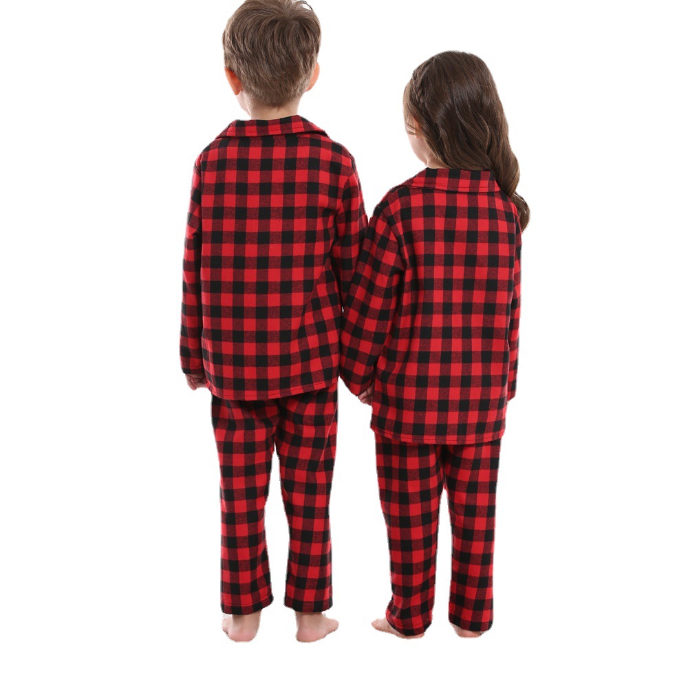 2025 pijamas de algodón de otoño nuevo hermano mayor red y negro cuadrado ropa casera de Navidad dos piezas Set Navidad