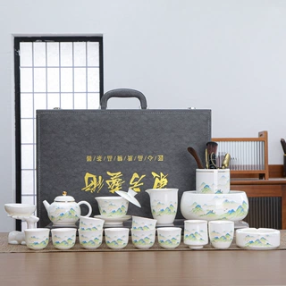 德化功夫茶具套装 家用泡茶茶具一整套 陶瓷悬停盖碗茶壶茶杯全套