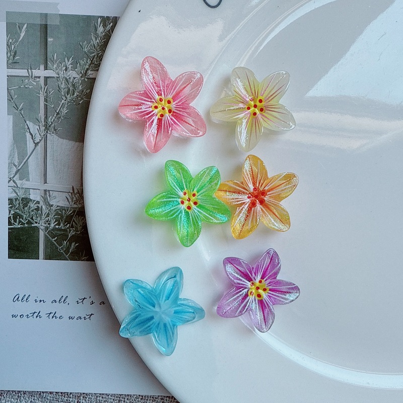 彩色仿真金粉冰透花朵 五瓣花树脂diy头绳抓夹手机壳饰品贴片配件|undefined