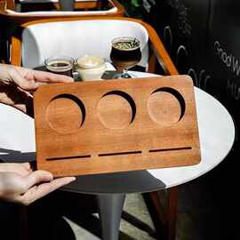 木质咖啡杯托盘一豆三喝杯盘实木多格咖啡木托盘餐厅咖啡品鉴托盘
