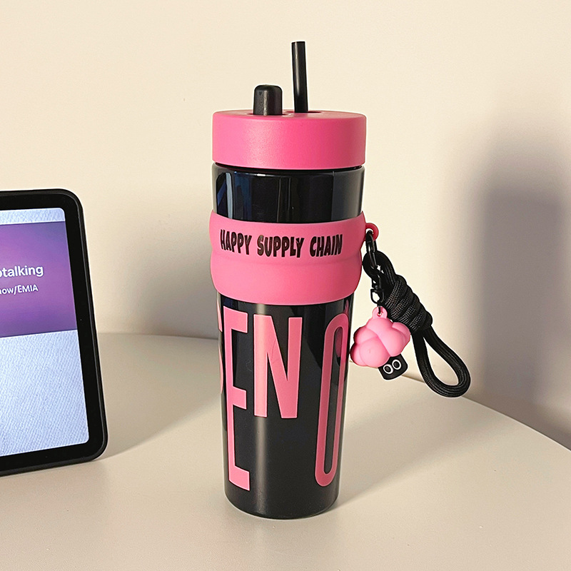 女性用ダブルドリンクポータブルウォーターカップ、見栄えの良い、シンプルな大容量ストローカップ、学生の日常プラスチックカップ2025新しいスタイル|undefined