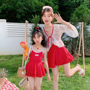 Cross-Border Family Swimsuit 2025 Summer New One-Piece Skirt Style Cute Princess Kidsren Girls Long-Sleeved Mother-Daughter Swimsuit