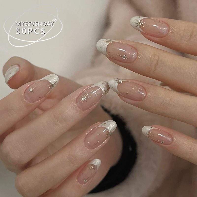 Ins Explosive Wearing Nail Pieces Advanced Sense French White Edge Handmade Nail Patch Spring and Summer Spice Girl Fake Nail Finished Products Ins Explosive Wearing Nail Pieces Advanced Sense French White Edge Handmade Nail Patch Spring and Summer Spice Girl Fake Nail Finished Products