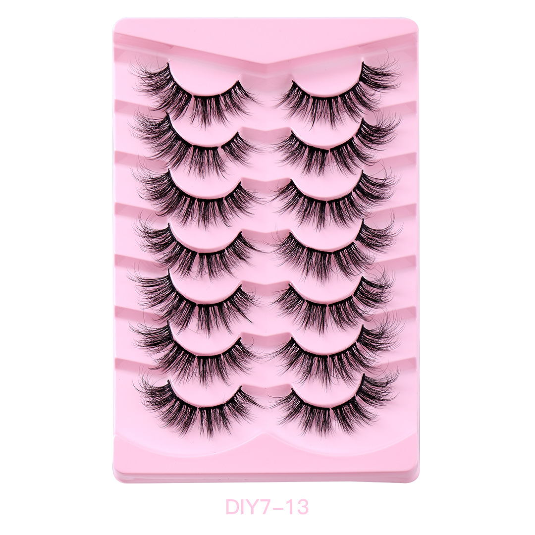 Europeo y americano transfronterizo 7 pares de fibra química split frito pestañas falsas curling gruesas pestañas naturales artificiales al por mayor