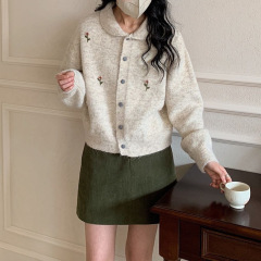 2025新款秋冬温柔风韩系甜美复古刺绣针织毛衣女软糯开衫外套上衣