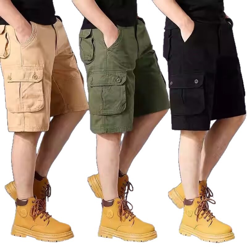 Inventario de verano pantalones cortos sueltos de bolsillo pantalones de herramienta de moda pantalones elásticos de cinco puntos pantalones casuales delgados para hombres
