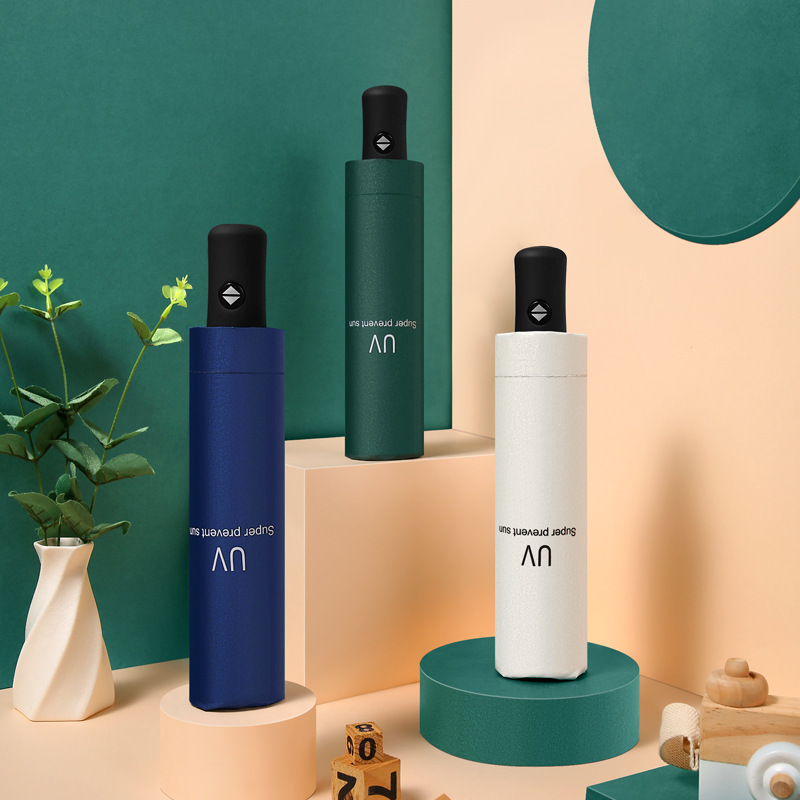 Umbrella automatic wholesale UV black rubber sunscreen folding umbrella sunny and rainy dual-use promotional gifts advertising umbrella LOGO