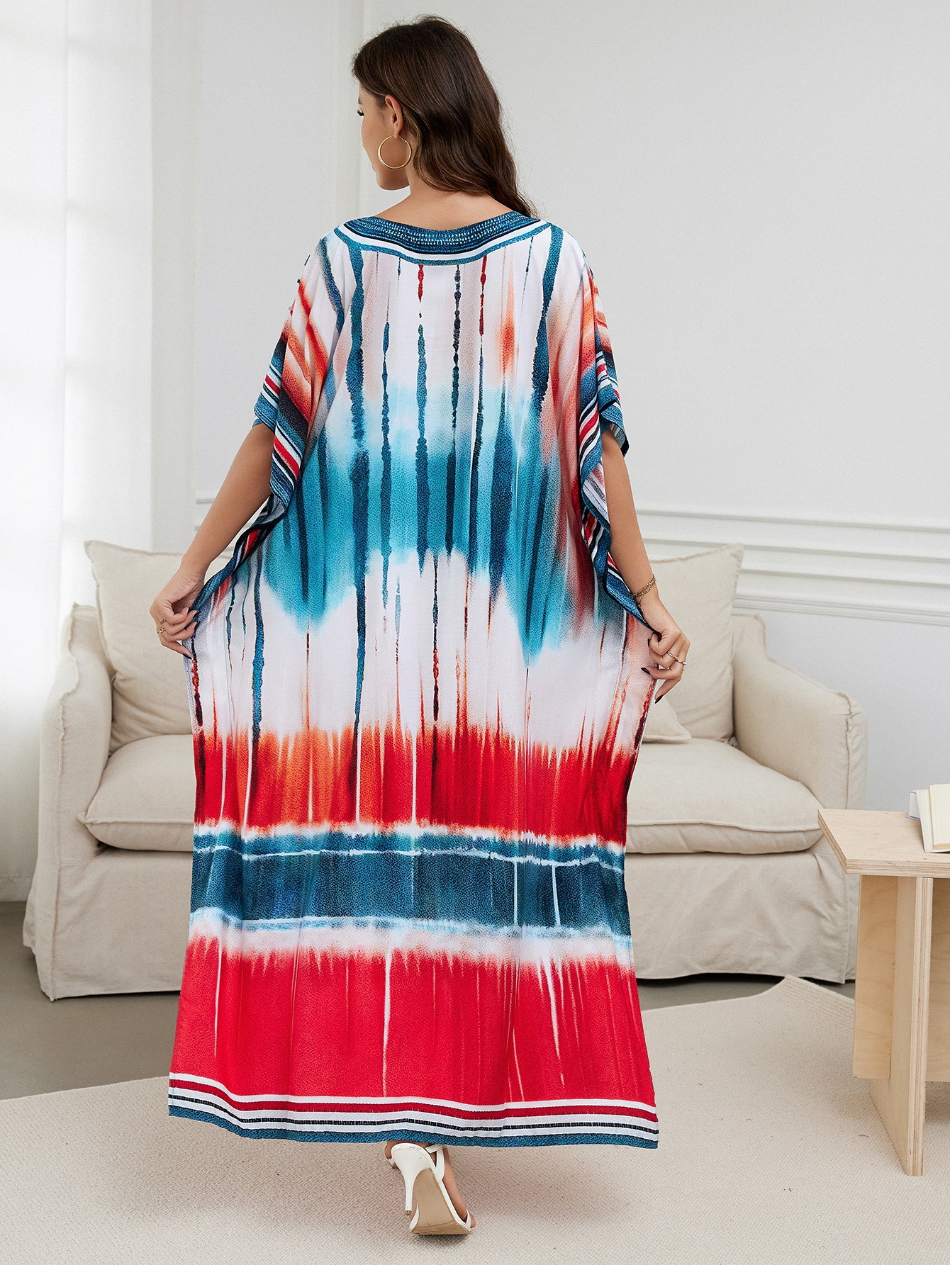 Rochie de plajă lungă kimono dama boho viscoză tie-dye_voghion.com