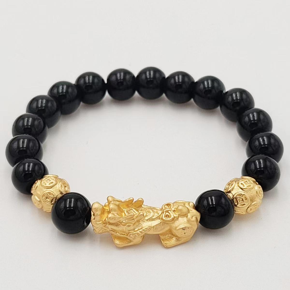 Imitación obsidiana pulsera chapada en oro mantra de seis palabras que preservan el color pulsera de cuentas de oro joyería de la suerte para los hombres