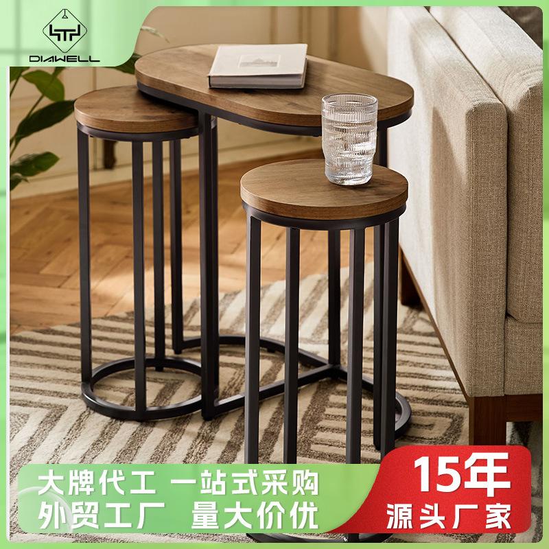 Mesa de té de lujo ligera, sala de estar de alta calidad, mesa de café redonda de madera sólida image 1