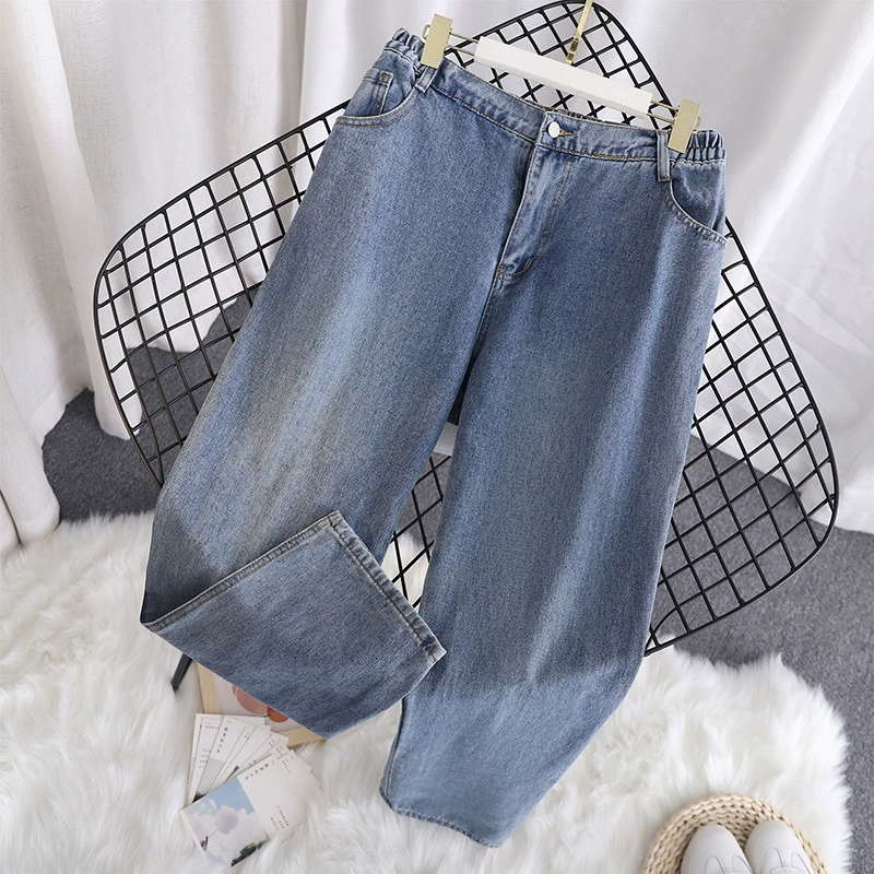 Plus-Size Women's Jeans Trousers, Loose Straight Fit, High Waist, Sizes 2XL–6XL (Black/Blue)