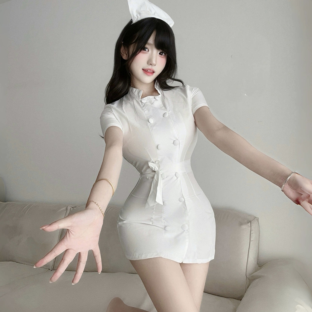 Sexy Round Neck Nurse Uniform White Angel Dress Pure Desire Role Play Halloween Nightclub Sexy Lingerie
