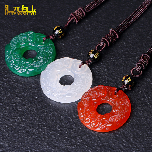 Agate chalcedony Pixiu peace buckle pendant multi-color jade jade peace ring jade pendant live supply wholesale