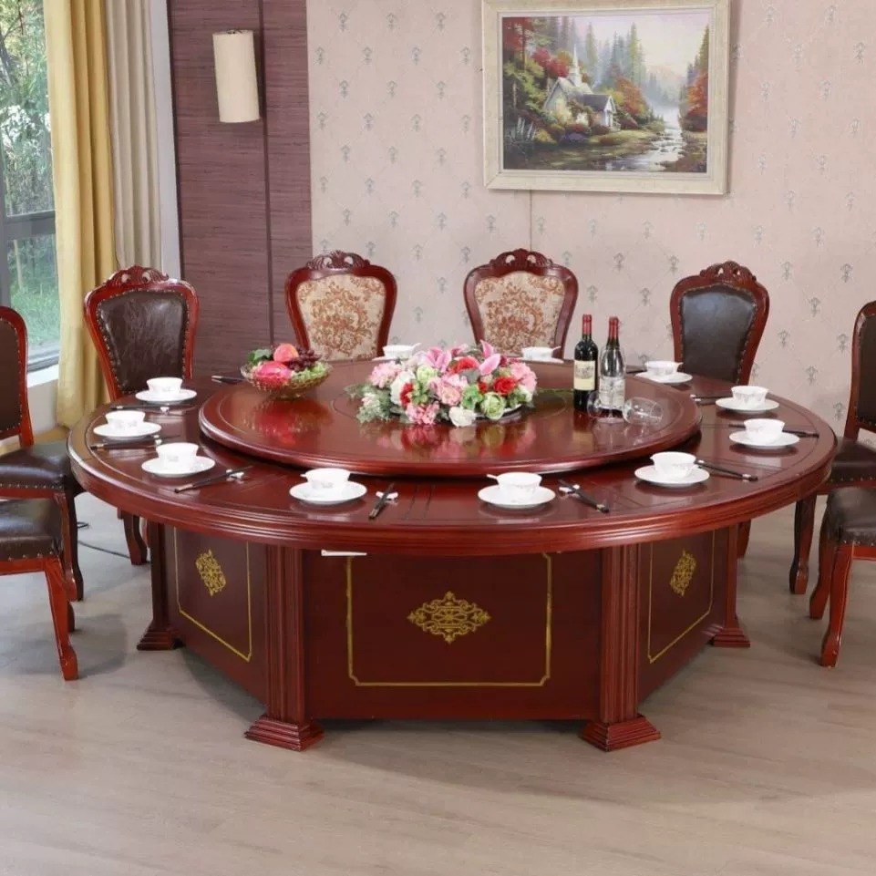 Hotel Electric dining table large round table automatic turntable hotel integrated set 15 people 20 people new Chinese style integrated set