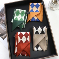 法式優雅復古高級多功能ins髮帶女綁發格子飄帶絲巾小眾長條領巾