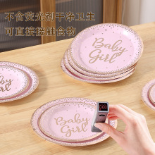 一次性纸盘用品跨境派对生日甜品布置装饰餐具纸杯纸巾套装现货