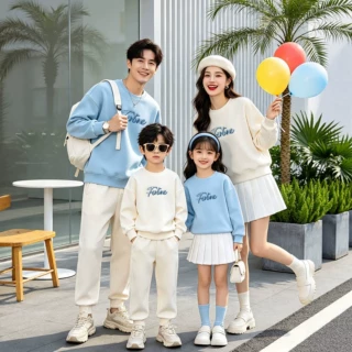婴儿亲子装母子春秋一家三口四口休闲舒适圆领卫衣出门旅游拍照服