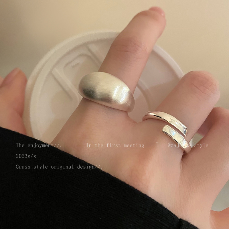 银色拉丝磨砂哑光戒指女韩系小众设计冷淡风食指戒轻奢高级感指环|undefined