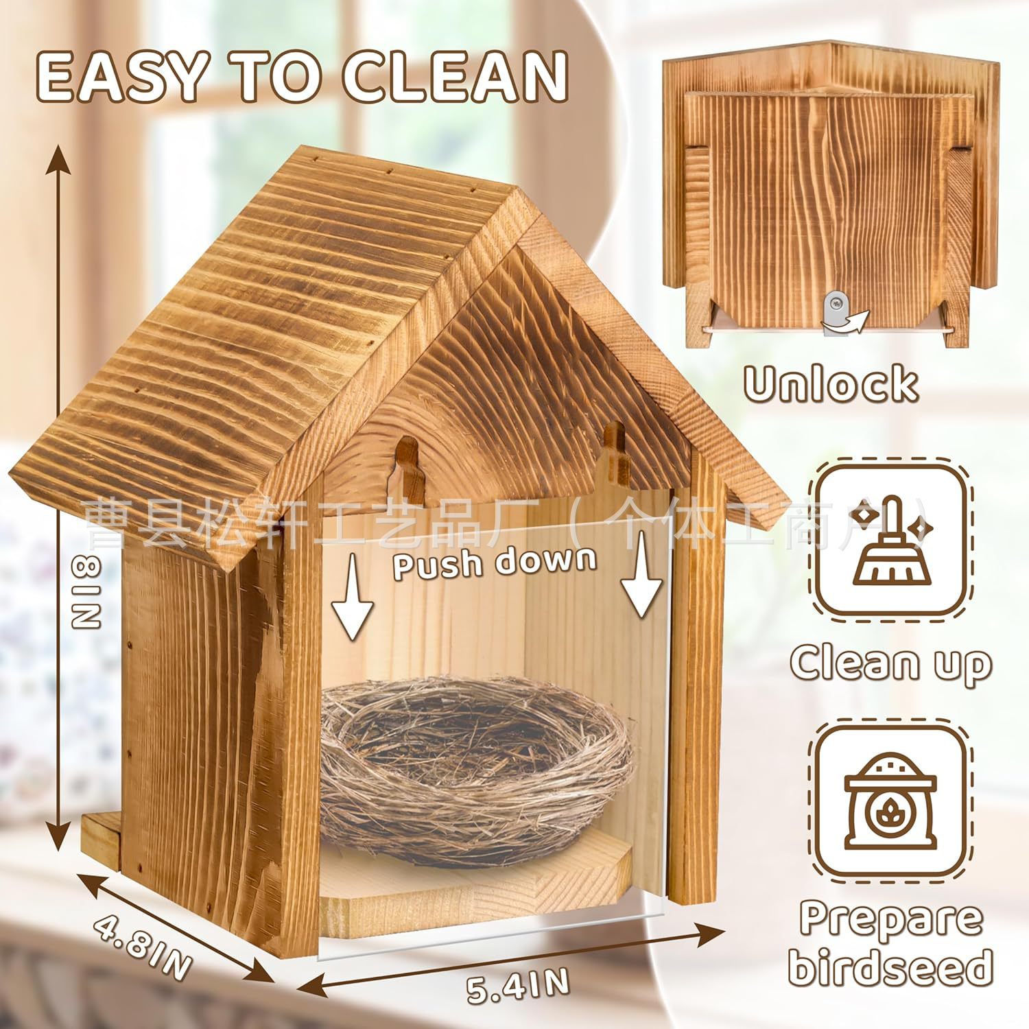 Wooden birdhouse small house birdcage parrot hanging breeding box solid wood creative bird feeder decorative pendant 4