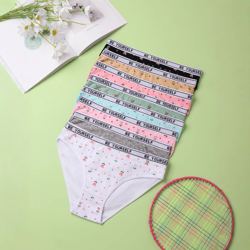 Impresión linda niña ropa interior niña período de desarrollo sujetador algodón deporte a prueba de golpes chaleco de copa fija traje de bragas