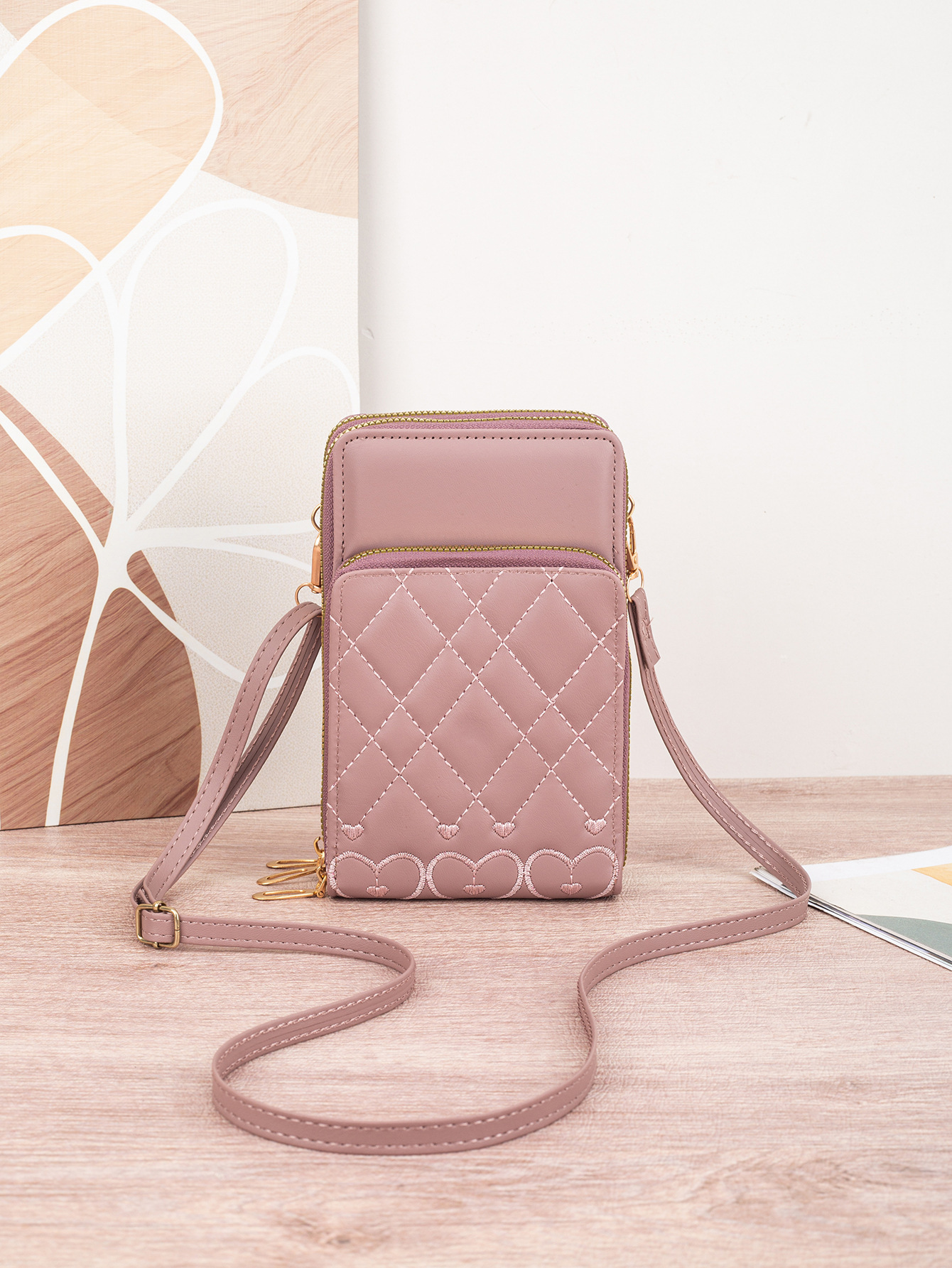 2025 nuevo bolso de teléfono móvil lindo moda multifuncional un hombro mochila tres cremallera bordado mariposa impresión bolso de mujer