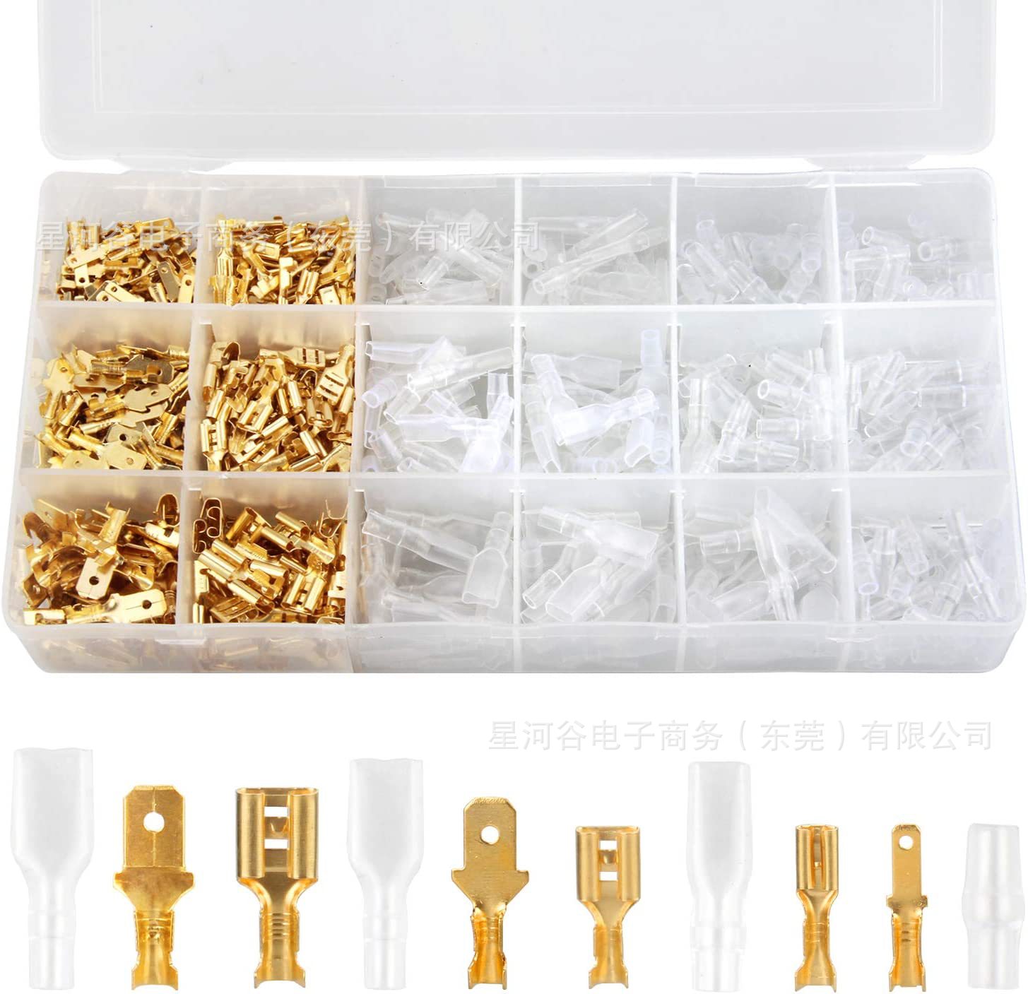 600pcs Boxed Spring Blade Terminal Copper Tinned Bare Terminal Spring Gold Withulation Protection