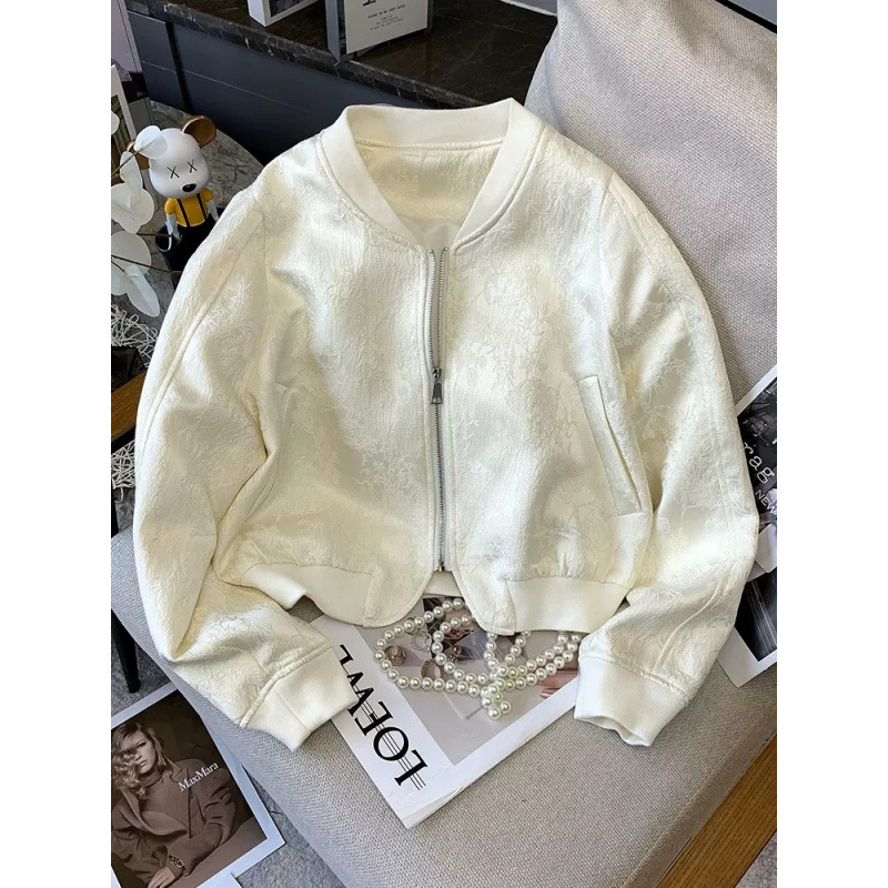 トップス春と秋のレトロな刺繍フラワージャケット女性の野球ユニフォームショートショートコート黒カジュアル|undefined
