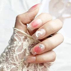 Girly Nail Art Powder Blush Ice Moon Wearable Nails Cute Gentle Ins Style Sweet False Nails Finished Products 24 Pieces