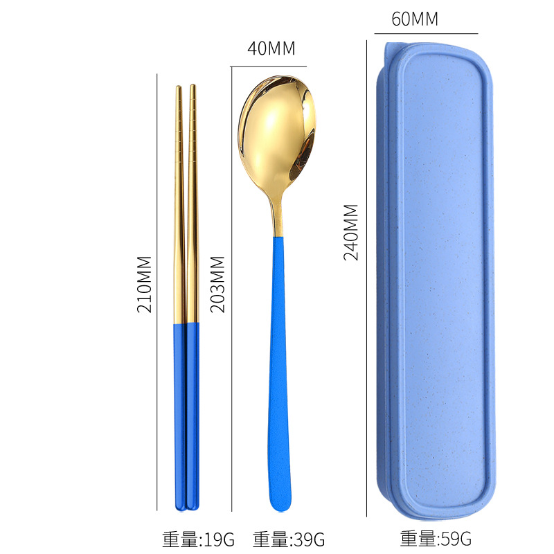 Juego de vajilla de acero inoxidable palillos del hogar cuchara coreana tenedor estudiante viaje al aire libre vajilla portátil de tres piezas