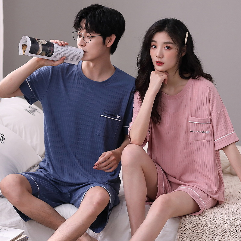 Pareja modal pijamas verano manga corta delgada simple traje de mujer ropa para el hogar hombres verano entrega transfronteriza