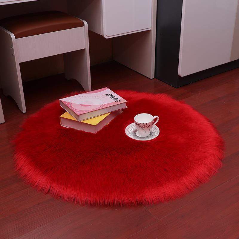 Other – Long Plush Round Car Carpet - red-diameter-30cm-round
