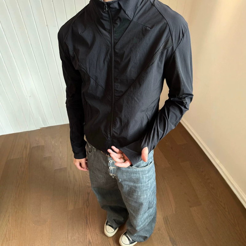 O@k Deconstructed Mesh Cool Thin Sun-Protective Quick-Dry Breathable Jacket with Stand-Up Collar and Zipper, Functional Sports Coat