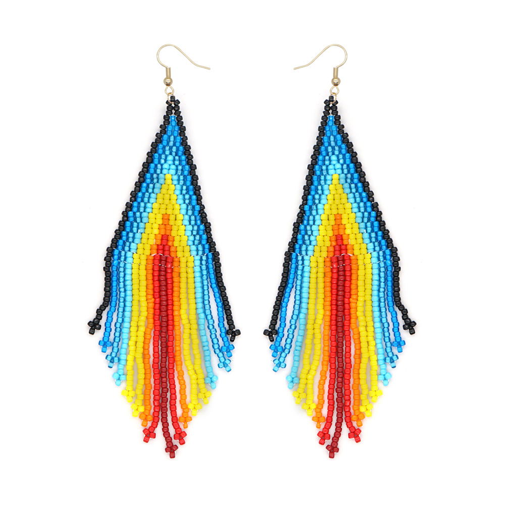 Exotic Geometric Hand-worn Rice Bead Tassel Earrings display picture 4