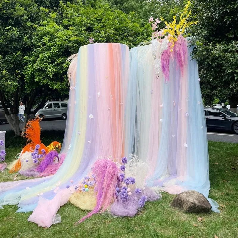 婚礼瑞士纱多巴胺婚庆生日派对网纱装饰户外活动布置幼儿园背景布