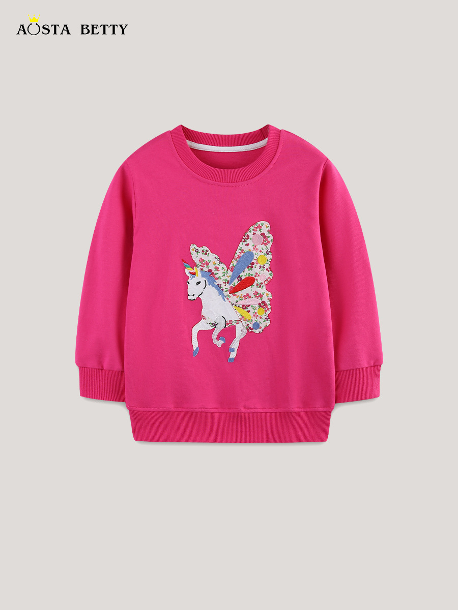 Otoño nuevo suéter para niñas estilo europeo y americano moda suéter para niños de manga larga con estampado de unicornio cuello redondo suéter para niños pequeños y medianos