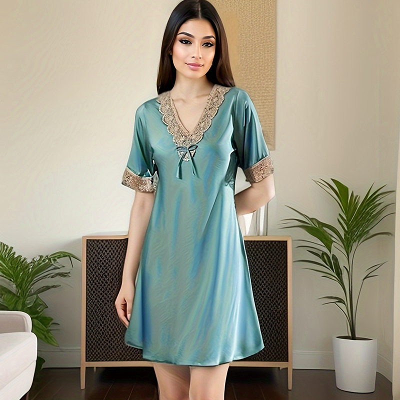 2024 verano nuevo pijama de encaje suelto blando de mangas cortas ropa casera europea y americana mujeres transfronterizas