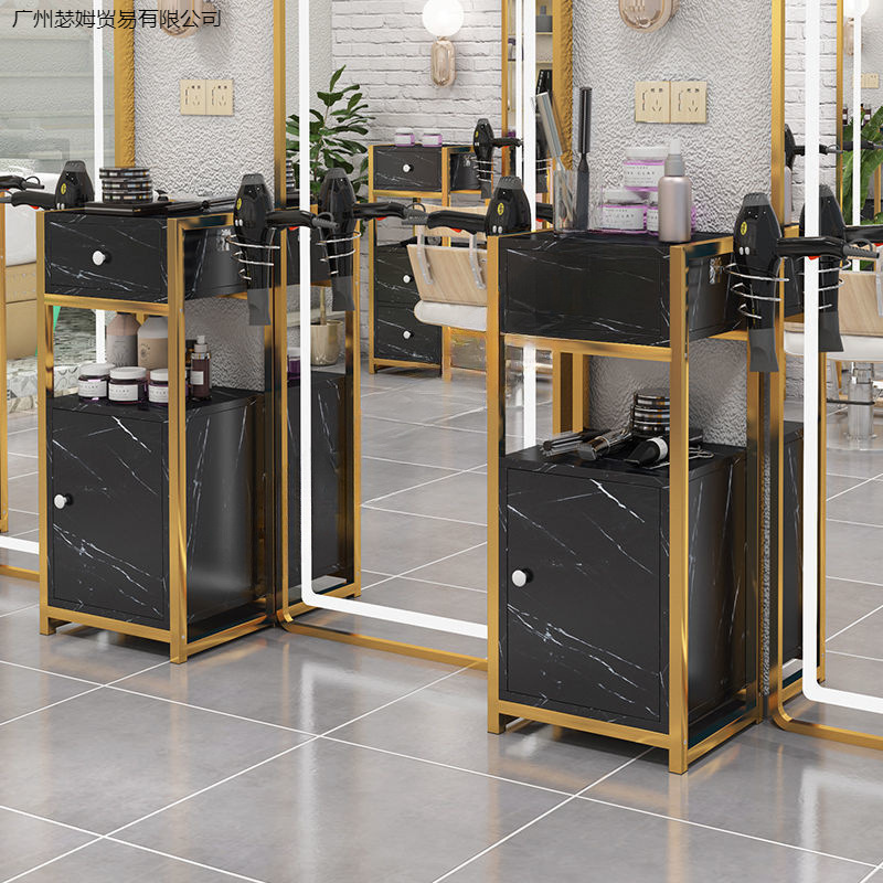 Trolley Cabinet, Ironing and Dyeing Tool Storage Rack, Multi-Functional Barber Shop Hairdressing Tool Trolley, American Style