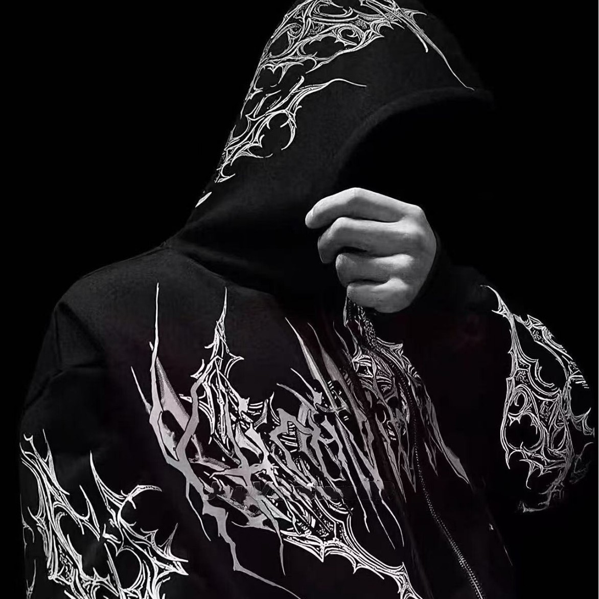 Autumn and Winter American Breathedivinity Zipper Fleece-Lined Sweatshirt Dark Style Skull Print Hoodie Trendy Brand